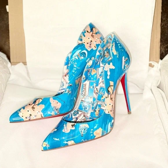 Christian Louboutin Hot Chick pumps 100mm patent blue Greek Odyssey EU37 - Picture 3 of 14